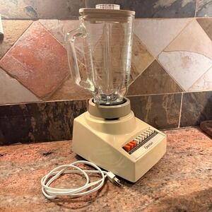 Vintage 70s Osterizer Cycle 10 Speed Blender Model 828 Almond Glass Pitcher